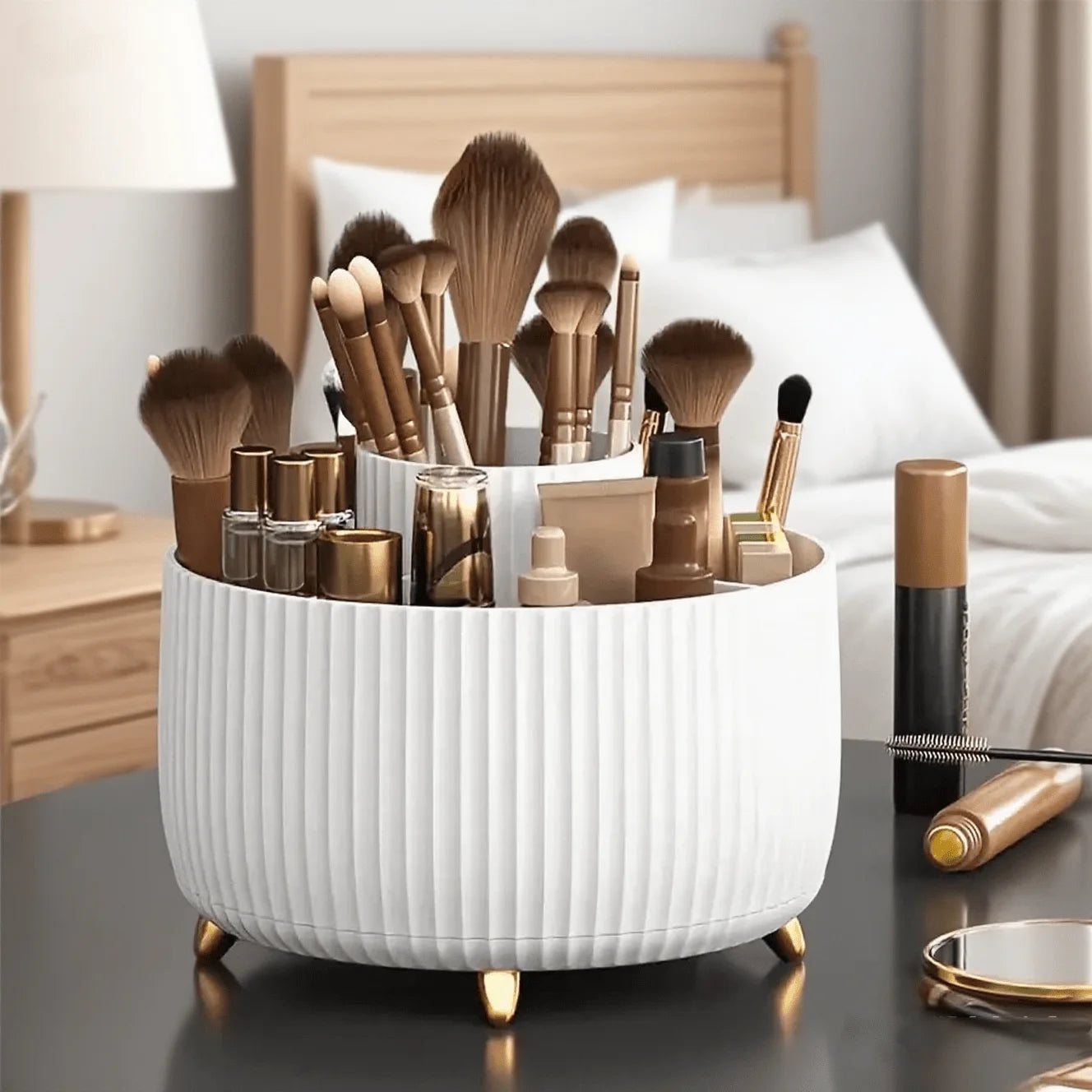 1 Pack 360 Rotating Makeup Organizer Large Capacity Skincare Storage Holder Multi Compartment Cosmetic Display Case for Vanity Bathroom Countertop