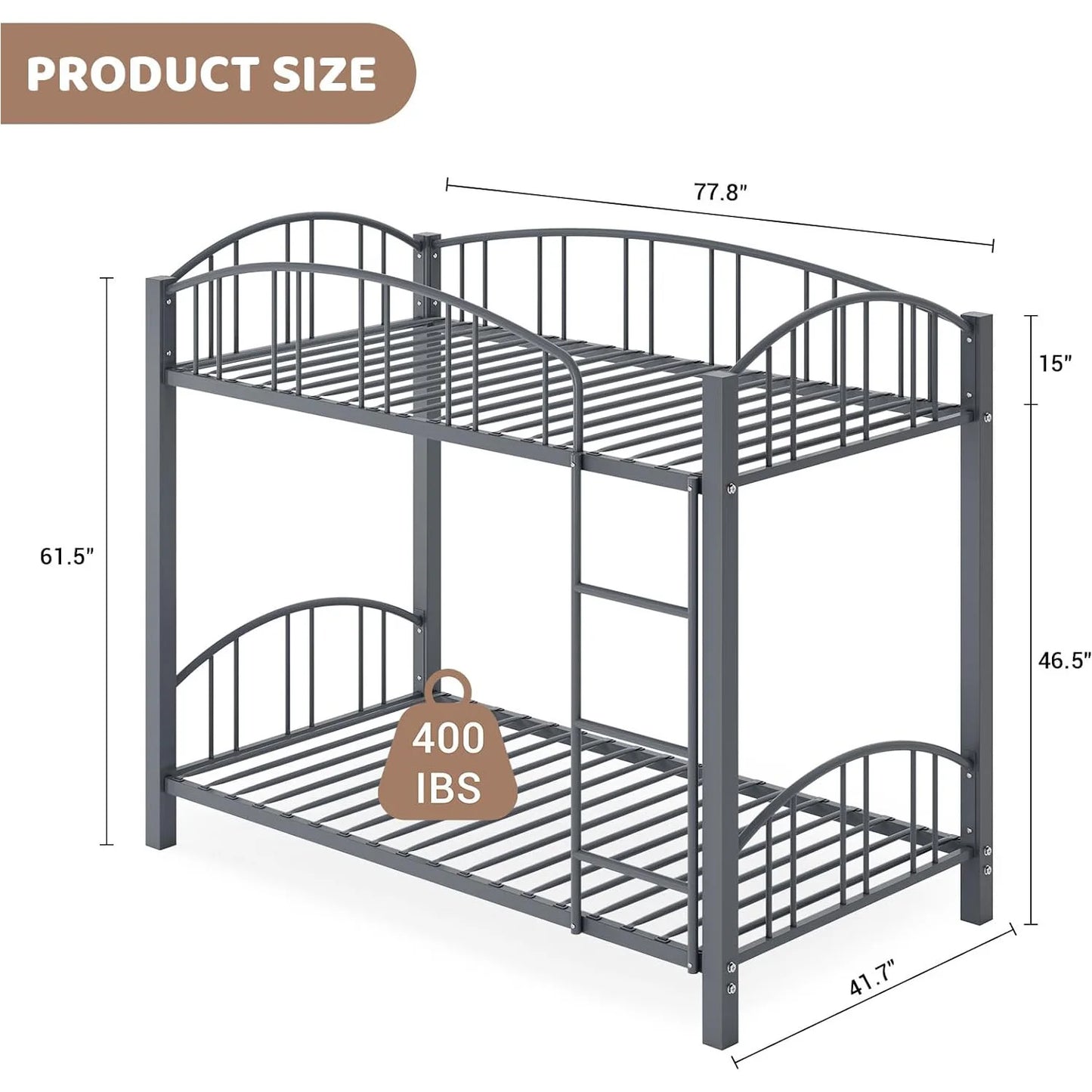 Bunk Bed Twin Over Twin Metal Loft Bed Bunk Beds Twin Over Full Size with Heightened Safety Guardrail Ladder for School Bedroom