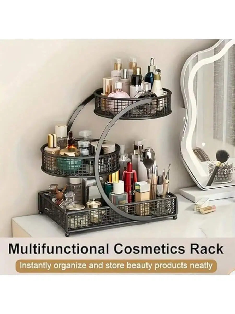 Cosmetics Storage Box Dressing Table Shelf Bathroom Washbasin Rack Tabletop Lipstick Skincare Product Storage Rack Three Layers
