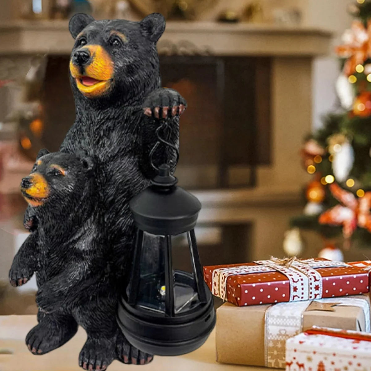 Solar Bear Mother And Cub Garden Statue Light Lantern