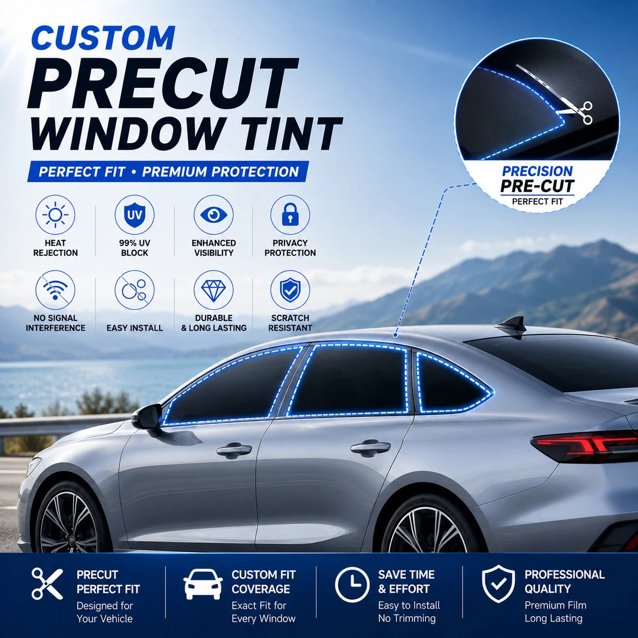 Precut Window Tint Car for Tesla Model Y 2020-2024 Sun Uv-Ir Blocking Heat & Glare 2Ply Window Protector Privacy Films Shade