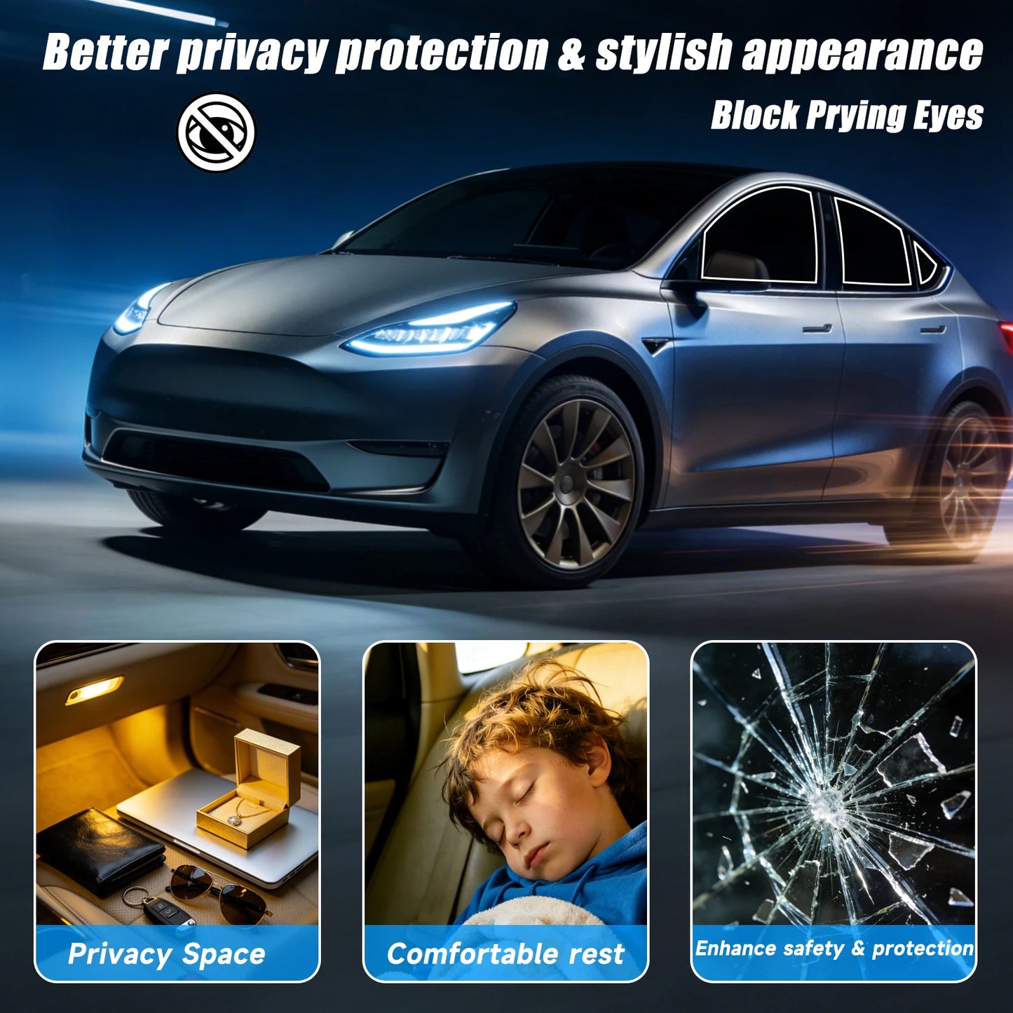 Precut Window Tint Car for Tesla Model Y 2020-2024 Sun Uv-Ir Blocking Heat & Glare 2Ply Window Protector Privacy Films Shade