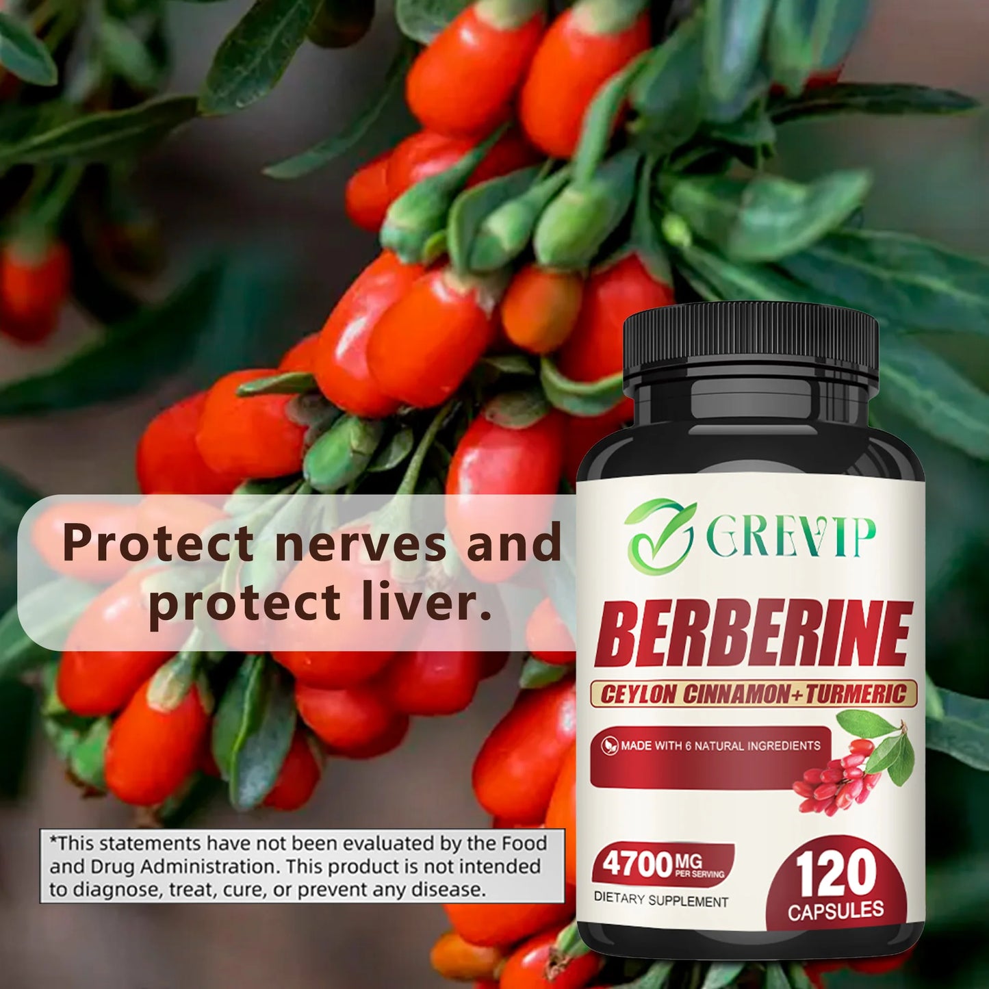 Cozy Decor Market Berberine supplement with Ceylon cinnamon and turmeric capsules for digestive health and antioxidants.
