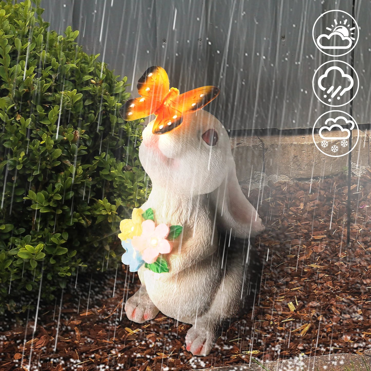 Solar Bunny Light Garden Statue Resin Outdoor Yard Decor