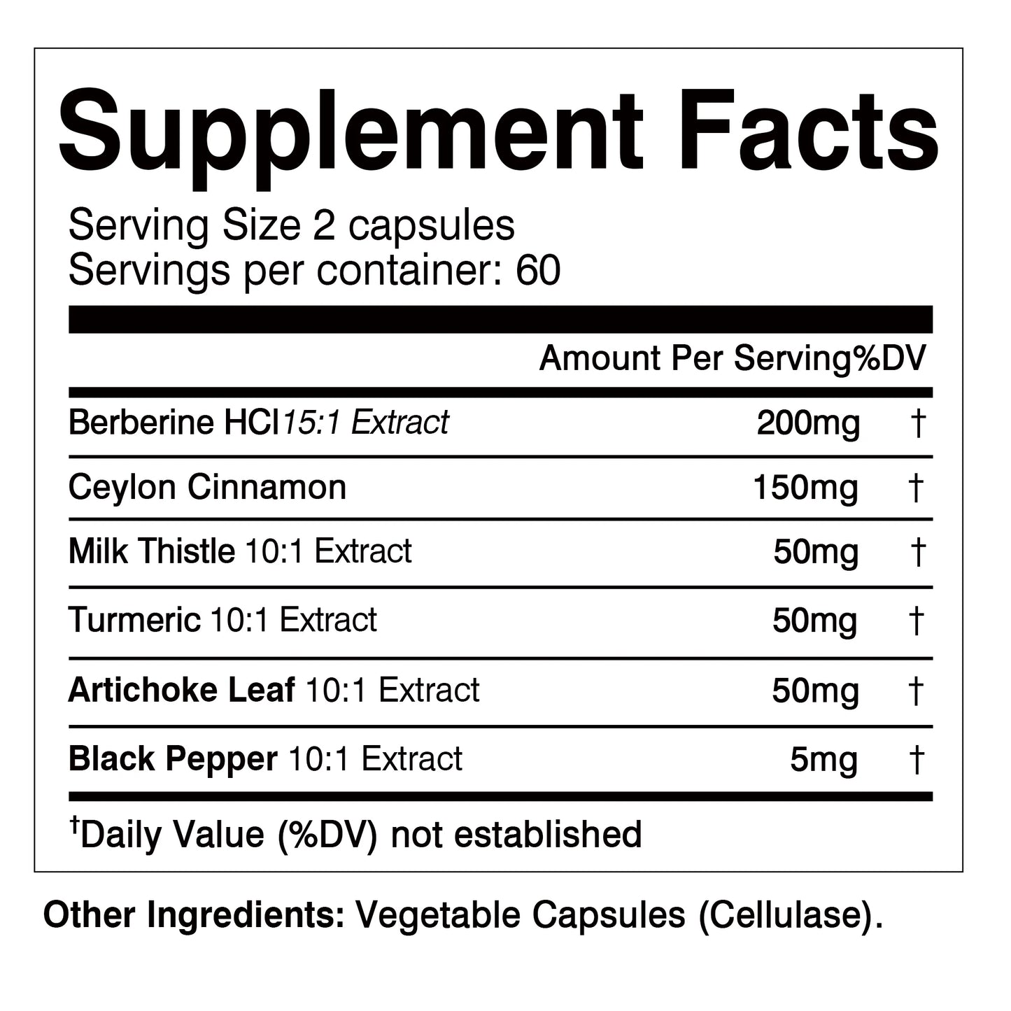 Berberine supplement with Ceylon cinnamon and turmeric capsules for digestive health and antioxidants, shown in a bottle.
