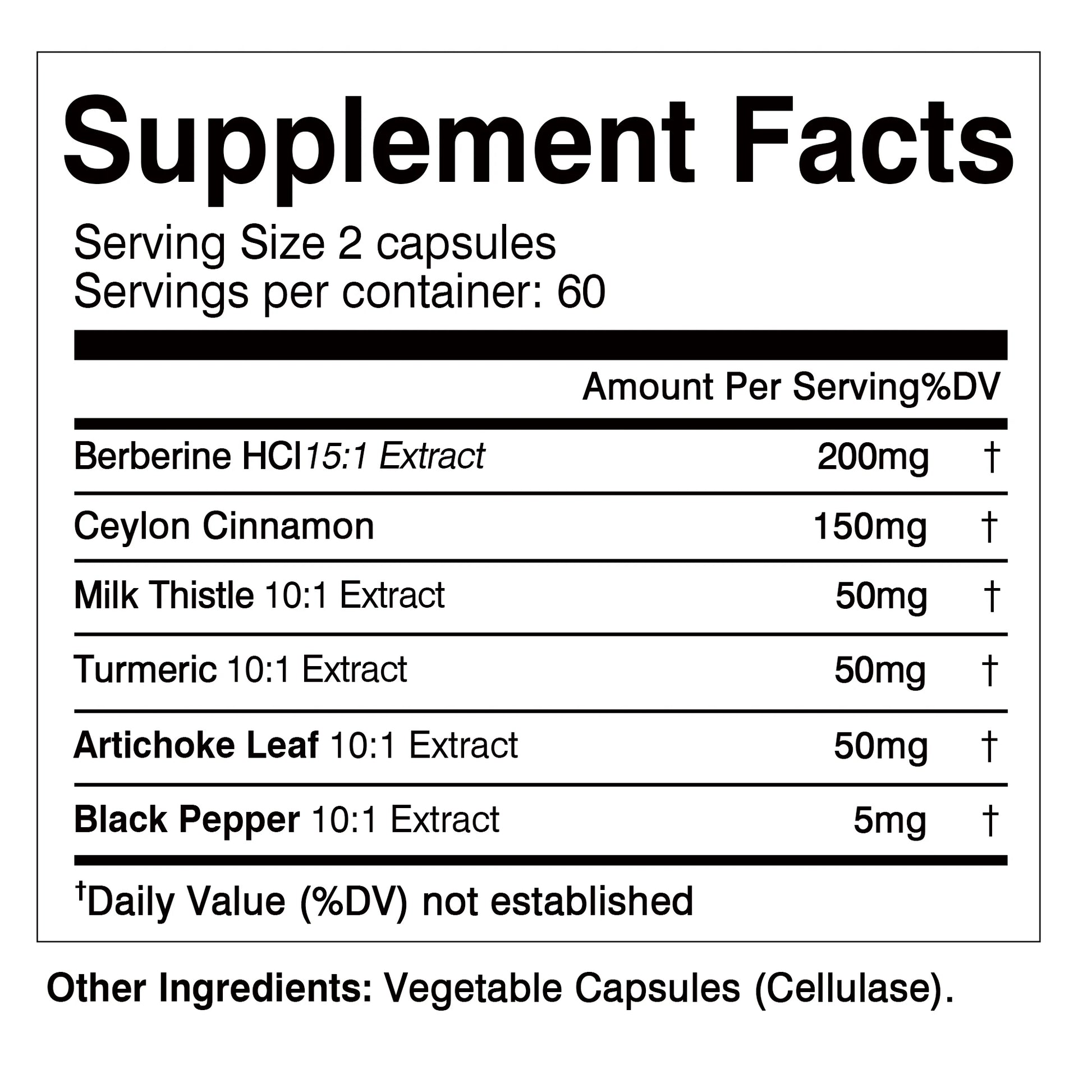 Berberine supplement with Ceylon cinnamon and turmeric capsules for digestive health and antioxidants, shown in a bottle.