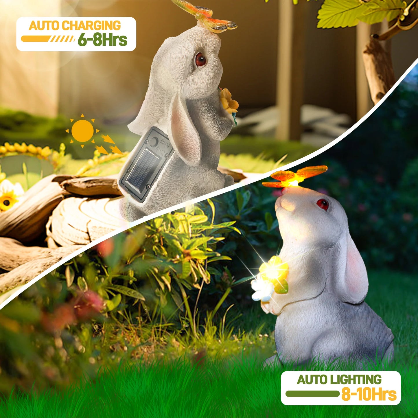 Solar Bunny Light Garden Statue Resin Outdoor Yard Decor
