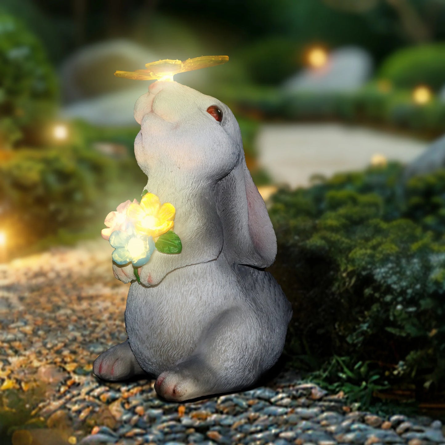 Solar Bunny Light Garden Statue Resin Outdoor Yard Decor