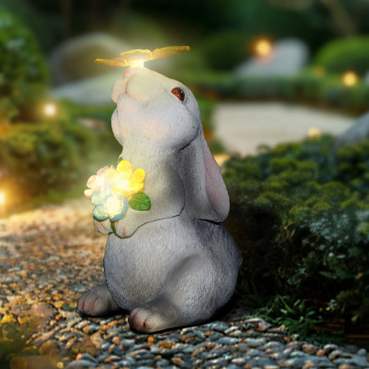 Solar Bunny Light Garden Statue Resin Outdoor Yard Decor