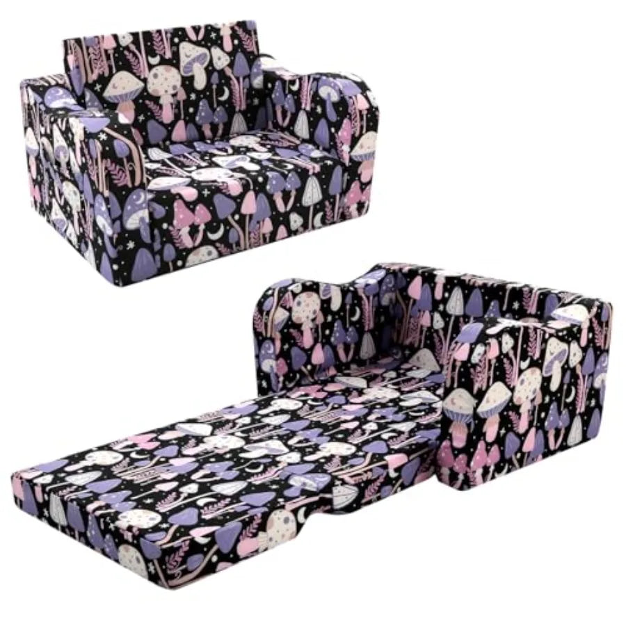 Toddler Couch Fold Out 2-in-1 Convertible Sofa Bed with Soft Corduroy Cover, High-Density Foam Toddler Chair for Ages 1 3, Fold