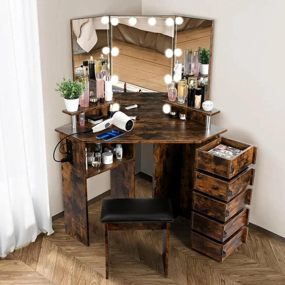 Vanity with Lights - Makeup Vanity Desk with Power Outlet, 3 Color Lighting Options Brightness Adjustable, Vanity, Customized