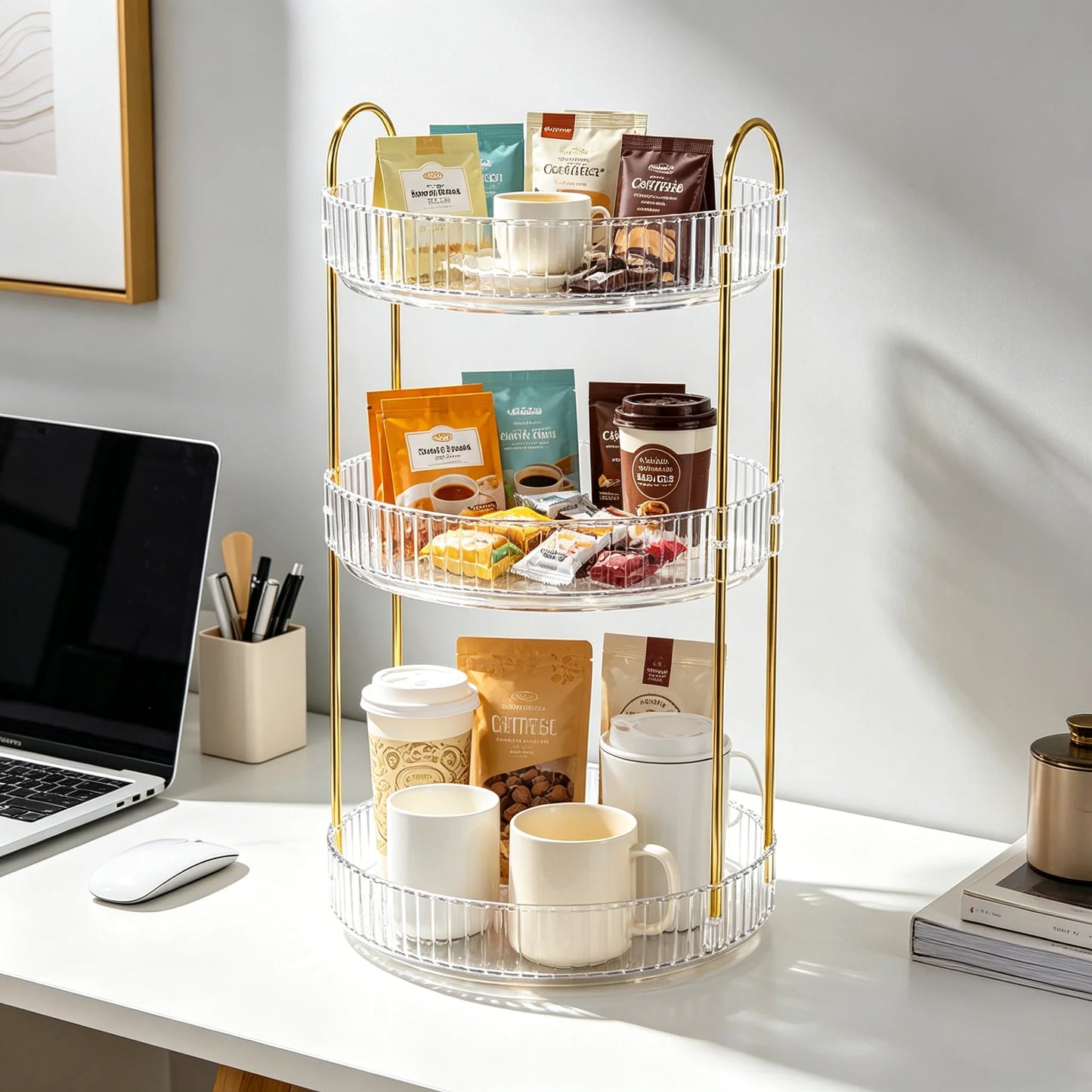 Makeup Organizer, Large Capacity Cosmetic Storage Rack, Perfume Stand, Clear Acrylic Multi-Tier Display Shelf, Adjustable Shelves with Multiple Compartments, Countertop Organizer for Lipstick Perfume and Skincare, Space Savin