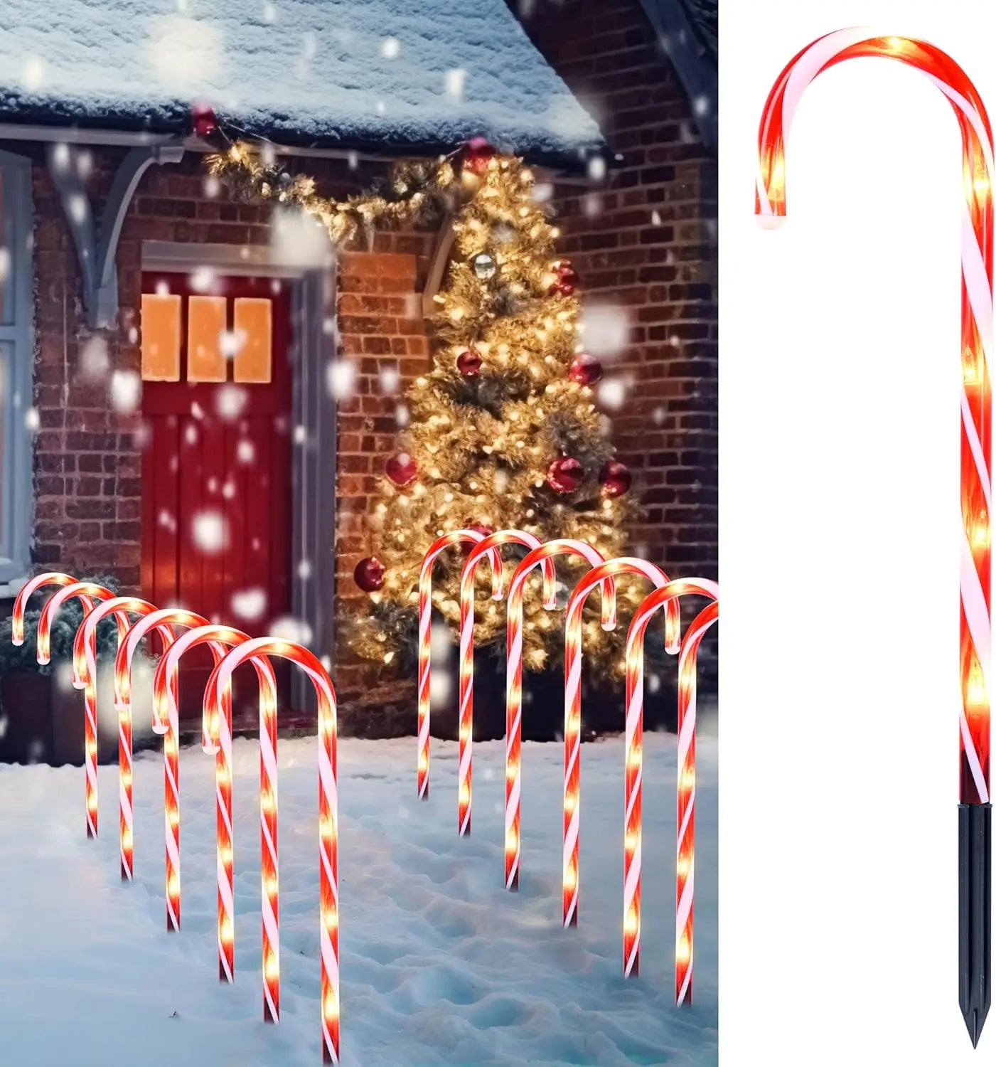 Joyfy Christmas Candy Cane Pathway Lights 12 Pack Warm White
