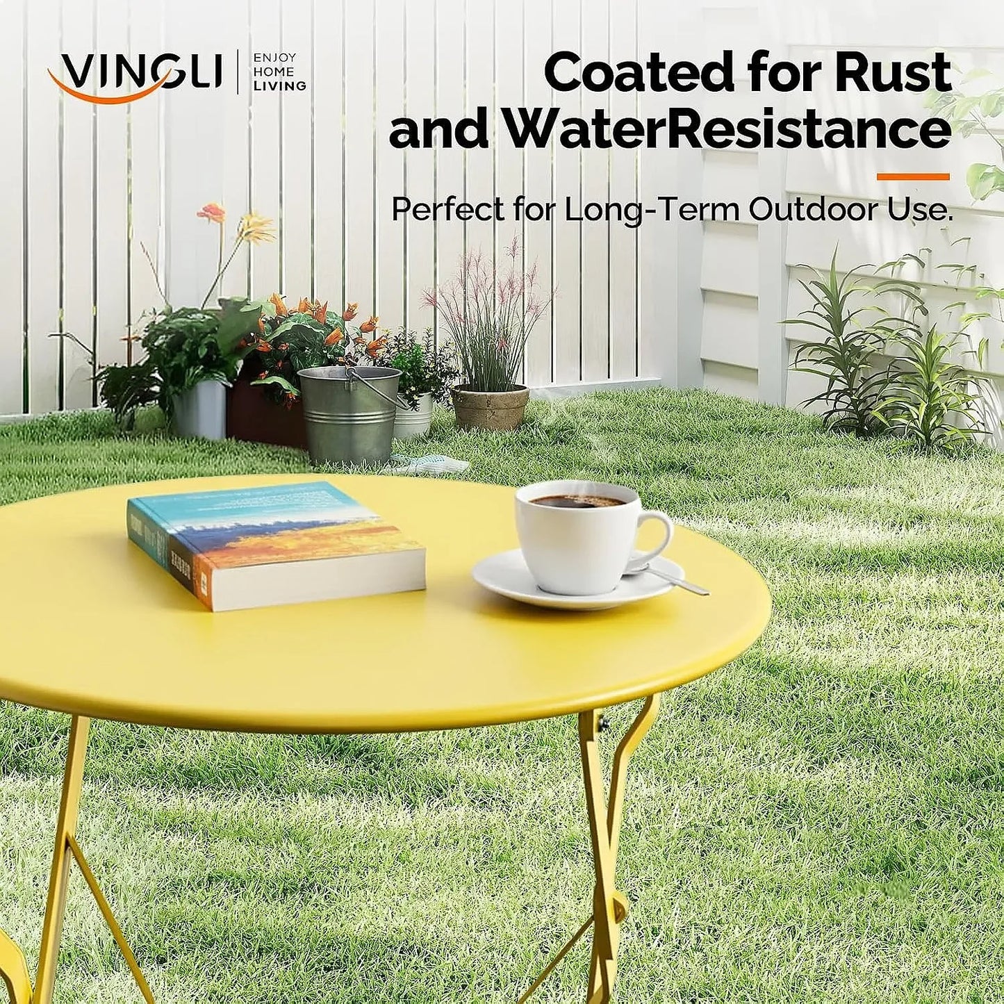 VINGLI Outdoor Folding Bistro Table and Chairs Set of 2 with Cushions for Patio