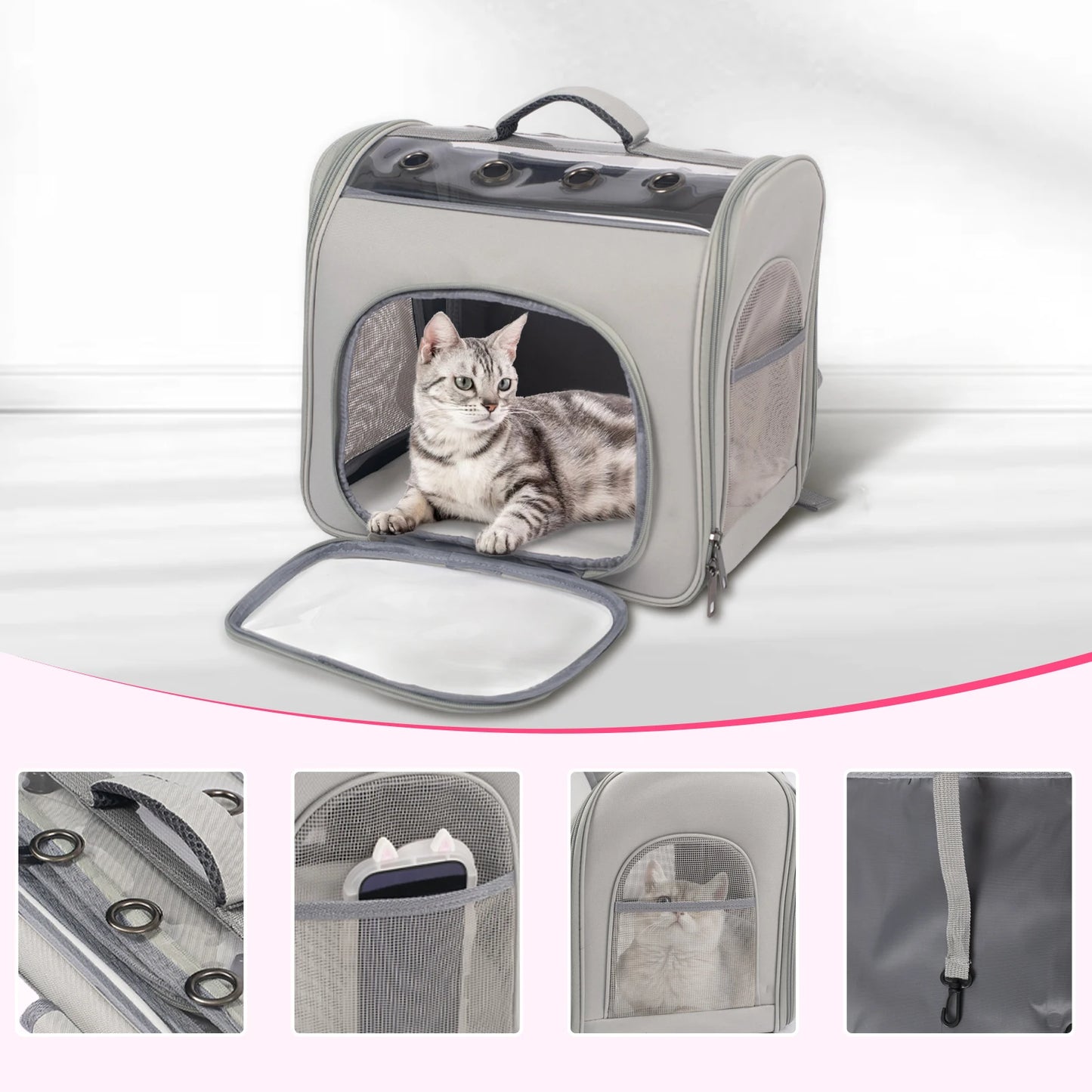 Foldable Breathable Cat Backpack With Front Opening And Mesh Window