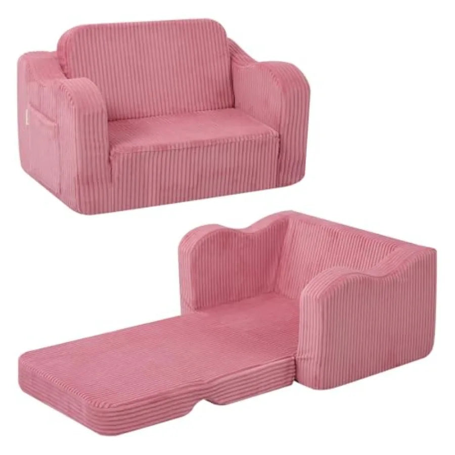 Toddler Couch Fold Out 2-in-1 Convertible Sofa Bed with Soft Corduroy Cover, High-Density Foam Toddler Chair for Ages 1 3, Fold