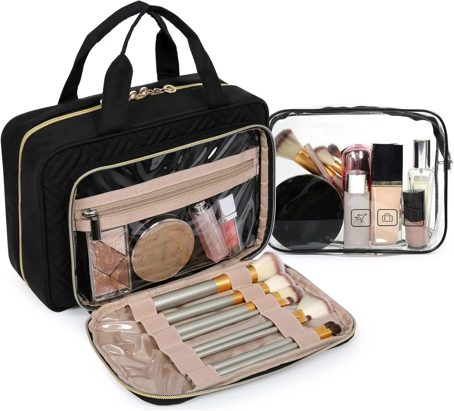 Toiletry Bag Hanging Travel Makeup Organizer with TSA Approved Transparent Cosmetic Bag Makeup Bag for Full Sized Toiletries, Me