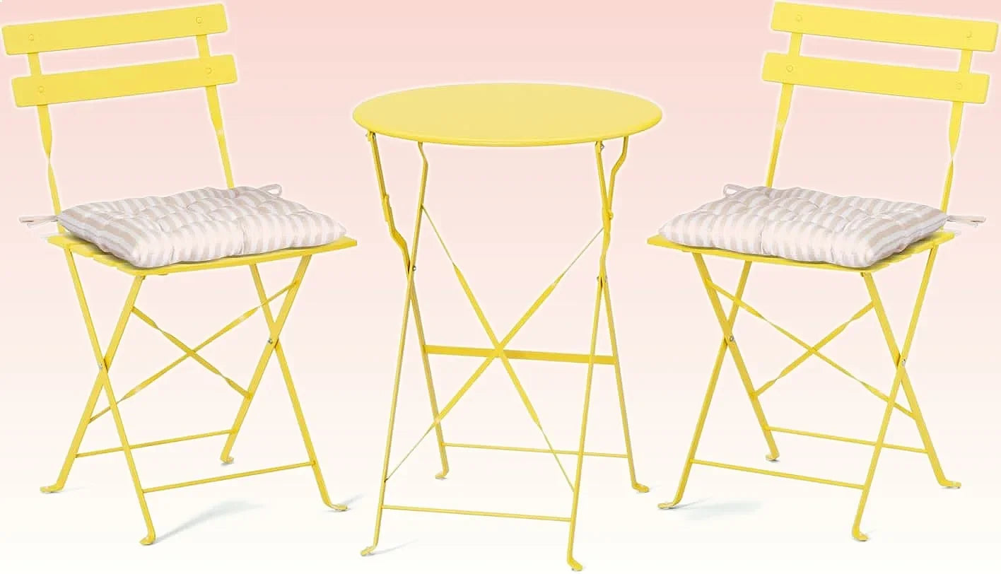VINGLI Outdoor Folding Bistro Table and Chairs Set of 2 with Cushions for Patio