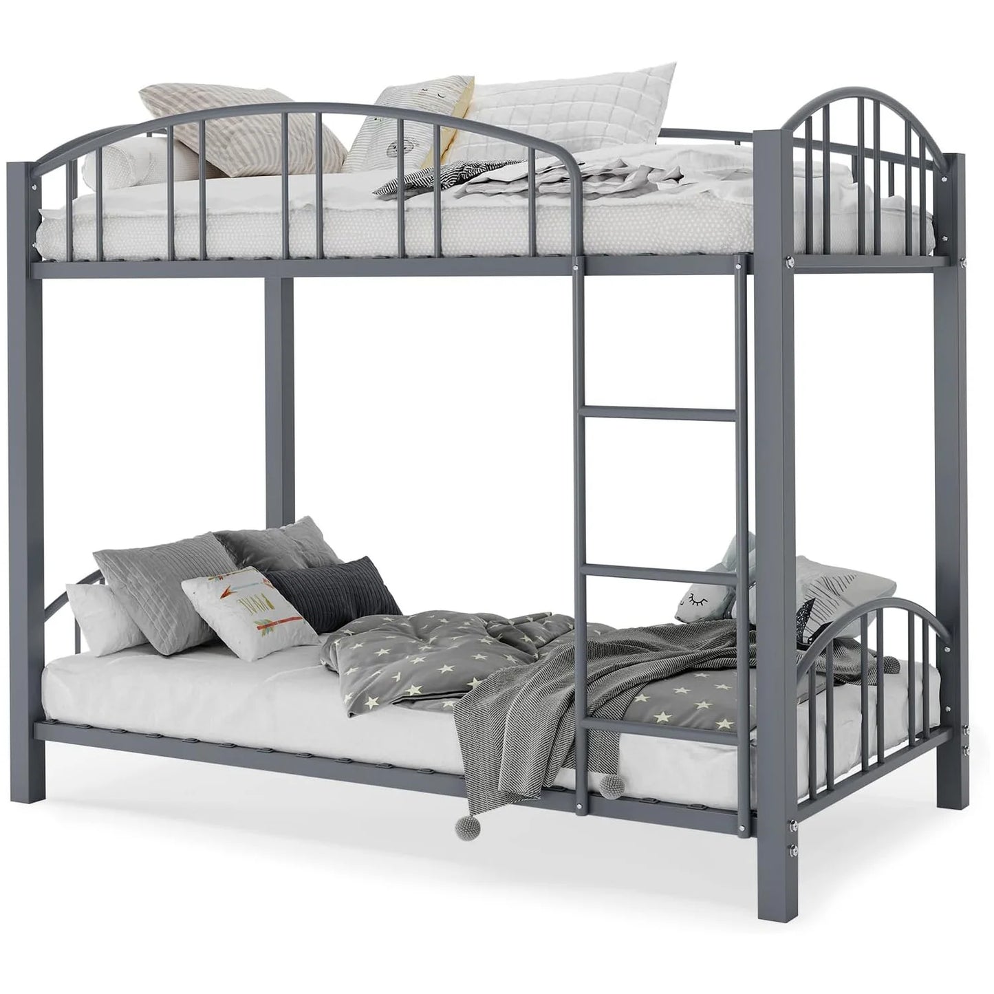 Bunk Bed Twin Over Twin Metal Loft Bed Bunk Beds Twin Over Full Size with Heightened Safety Guardrail Ladder for School Bedroom