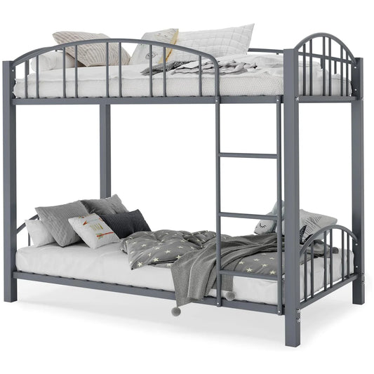 Bunk Bed Twin Over Twin Metal Loft Bed Bunk Beds Twin Over Full Size with Heightened Safety Guardrail Ladder for School Bedroom