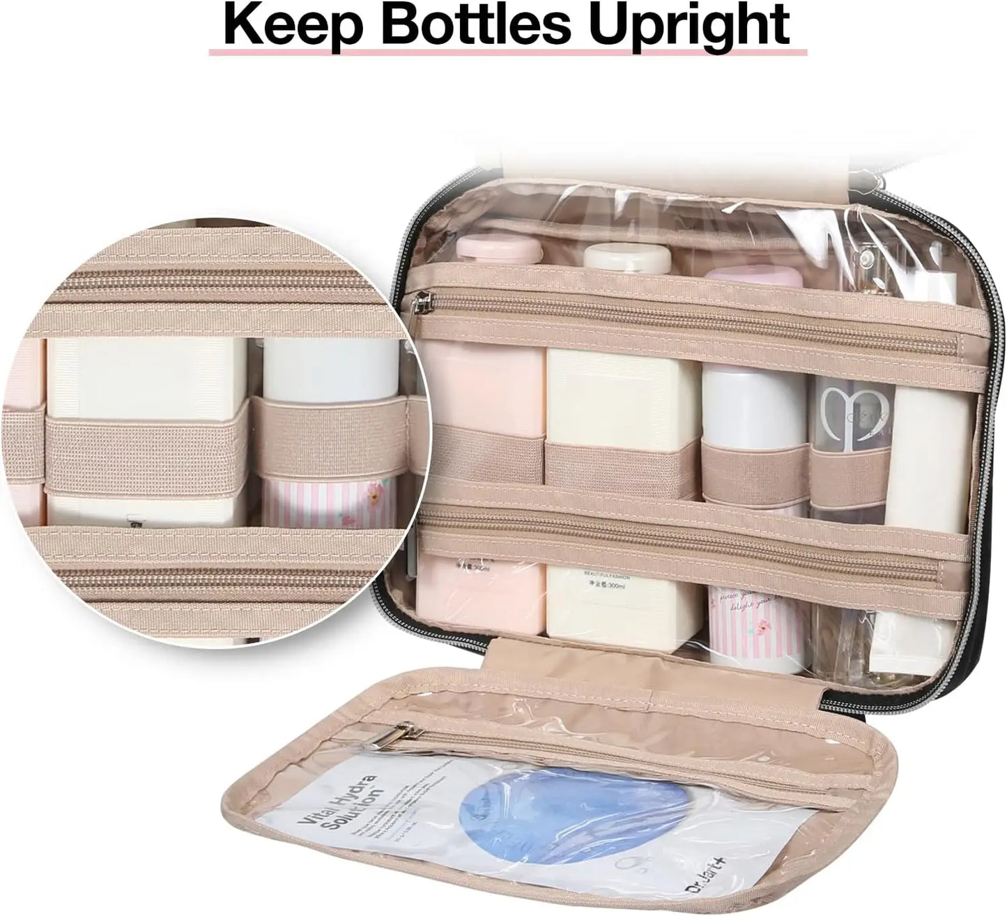 Toiletry Bag Hanging Travel Makeup Organizer with TSA Approved Transparent Cosmetic Bag Makeup Bag for Full Sized Toiletries, Me