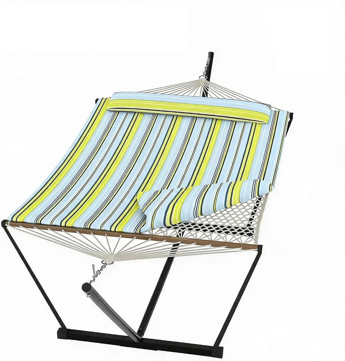 2 Person Double Hammock with Stand, Heavy Duty Outdoor Hammock with Adjustable Steel Frame & Pillow, Portable Camping Hammock for Patio Backyard Beach Garden