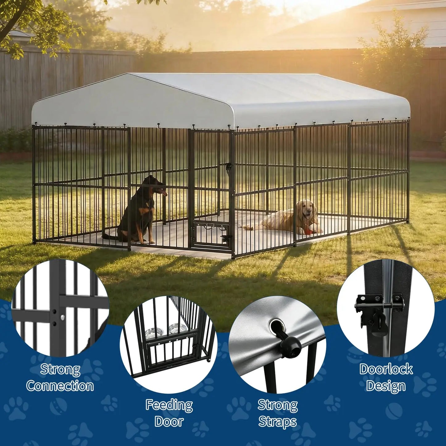 HiMISS Heavy Duty Outdoor Dog Kennel With Waterproof Cover And Feeding Door