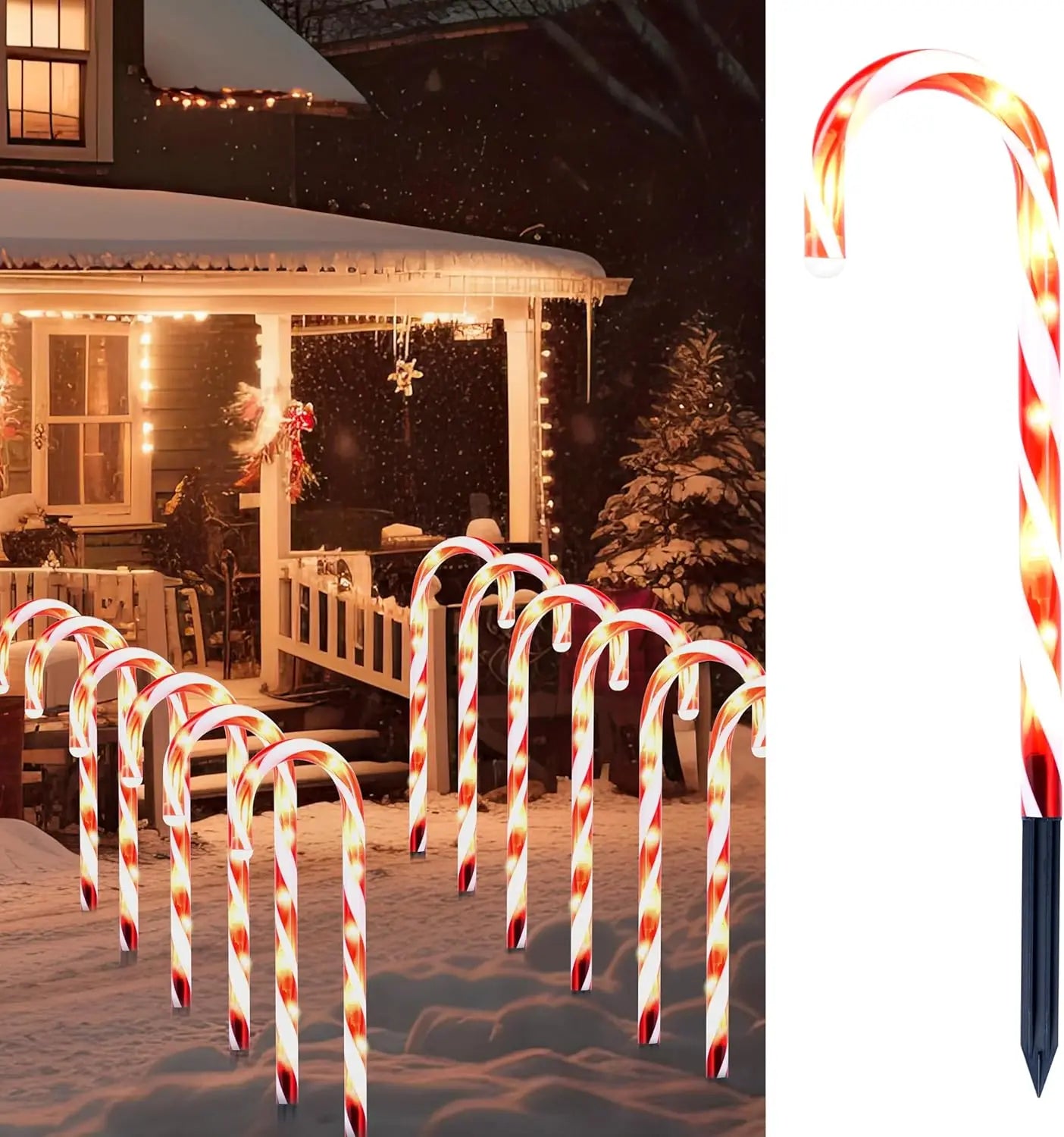 Joyfy Christmas Candy Cane Pathway Lights 12 Pack Warm White