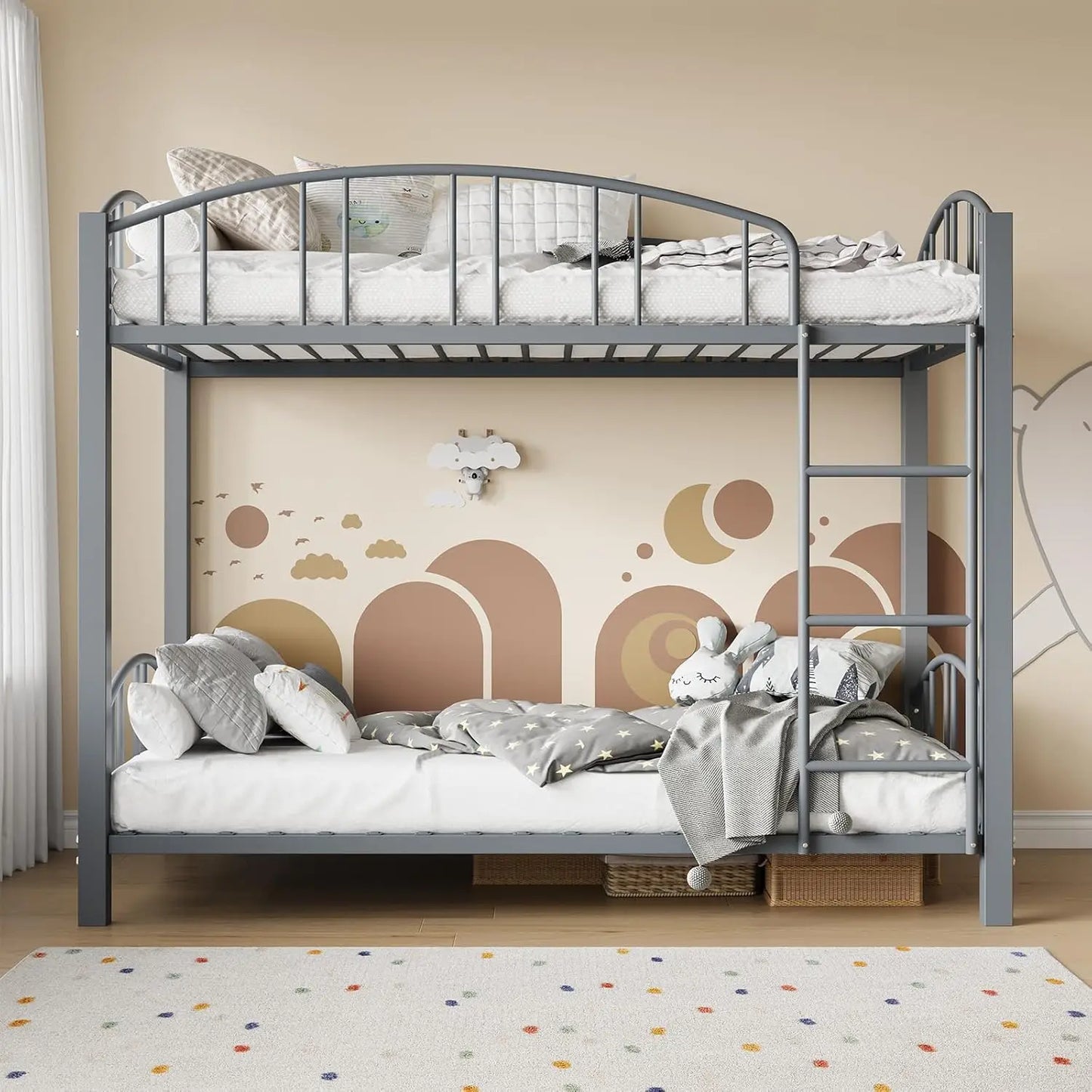 Bunk Bed Twin Over Twin Metal Loft Bed Bunk Beds Twin Over Full Size with Heightened Safety Guardrail Ladder for School Bedroom