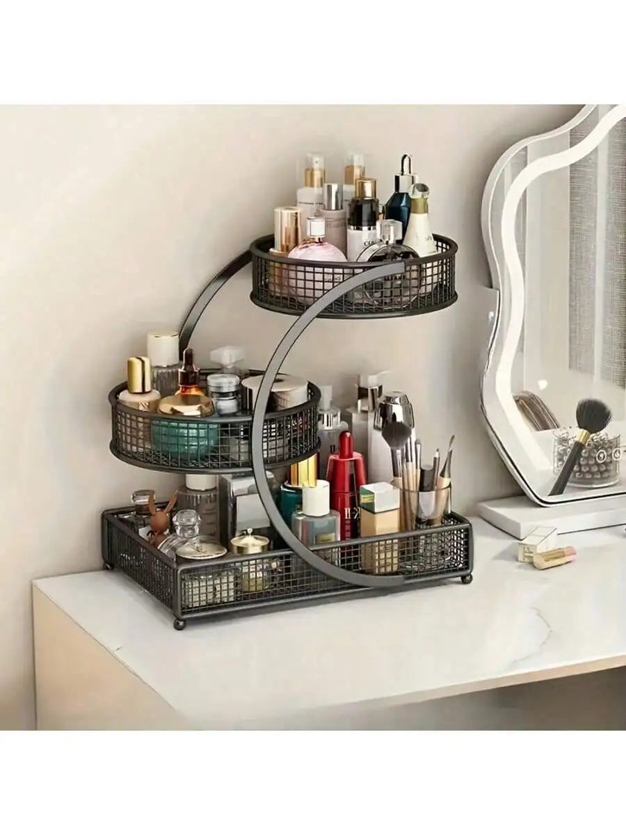 Cosmetics Storage Box Dressing Table Shelf Bathroom Washbasin Rack Tabletop Lipstick Skincare Product Storage Rack Three Layers