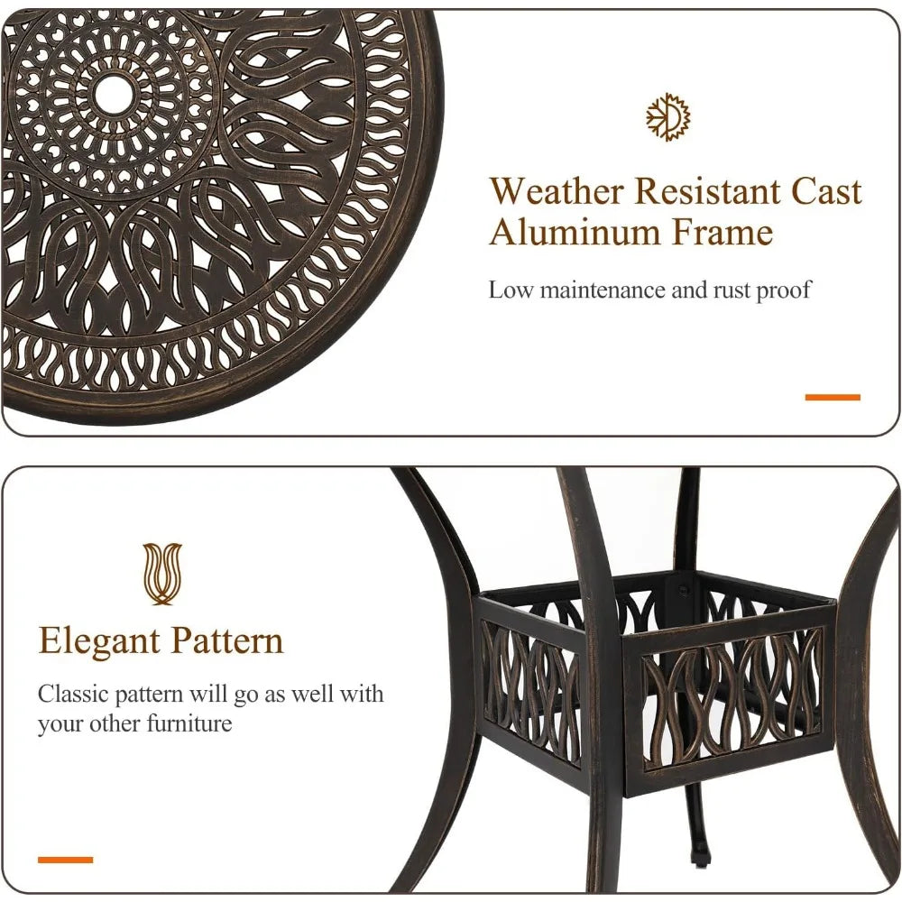 35.4' Diameter Patio Dining Table with Umbrella Hole, Cast Aluminum for Outdoor Garden Use