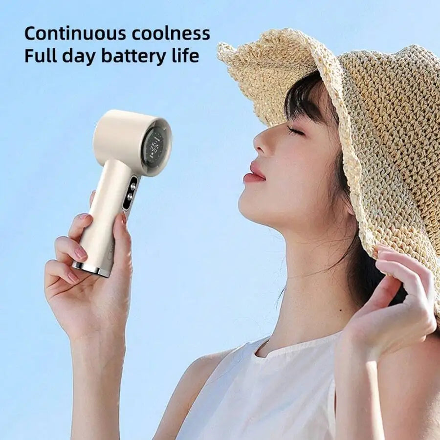 Portable Handheld Bladeless Fan With LED Display Rechargeable USB Personal Fan For Travel Outdoor