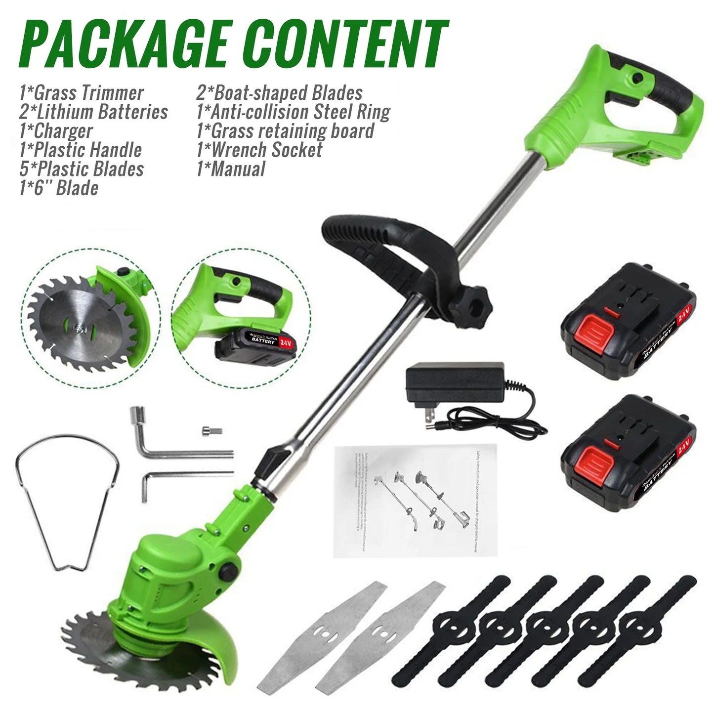 Cordless 2 In 1 Weed Trimmer Brushless Electric With Batteries