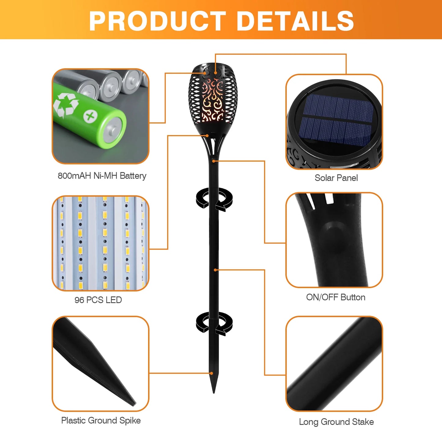 Solar Flame Torch Lights Outdoor Landscape Pathway Garden