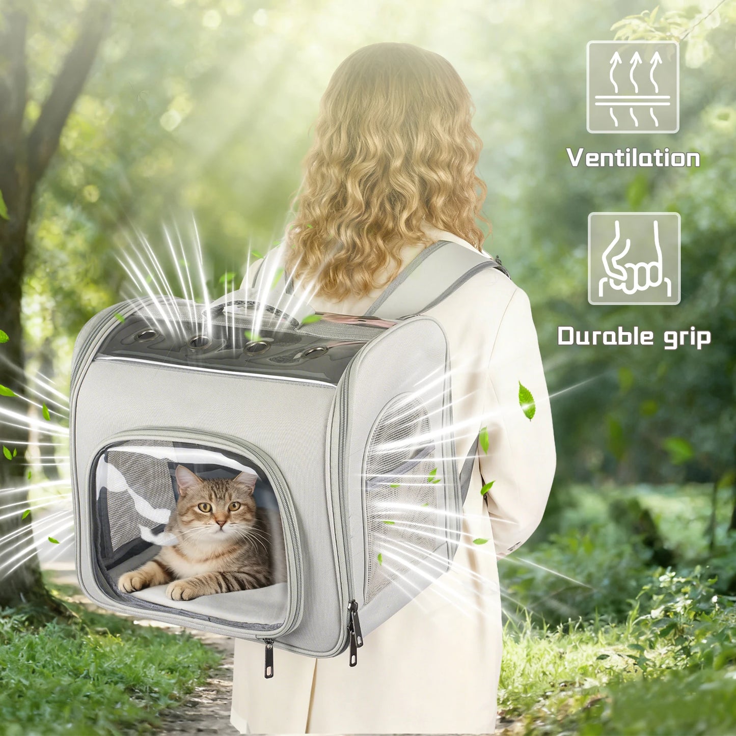 Foldable Breathable Cat Backpack With Front Opening And Mesh Window