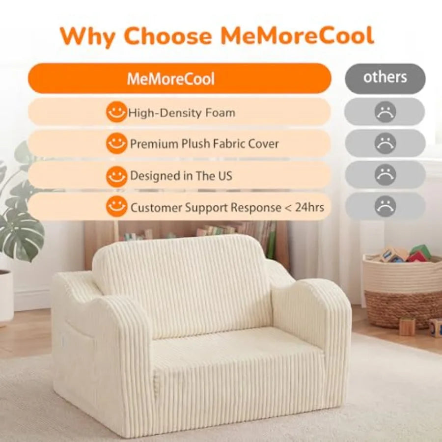 Toddler Couch Fold Out 2-in-1 Convertible Sofa Bed with Soft Corduroy Cover, High-Density Foam Toddler Chair for Ages 1 3, Fold