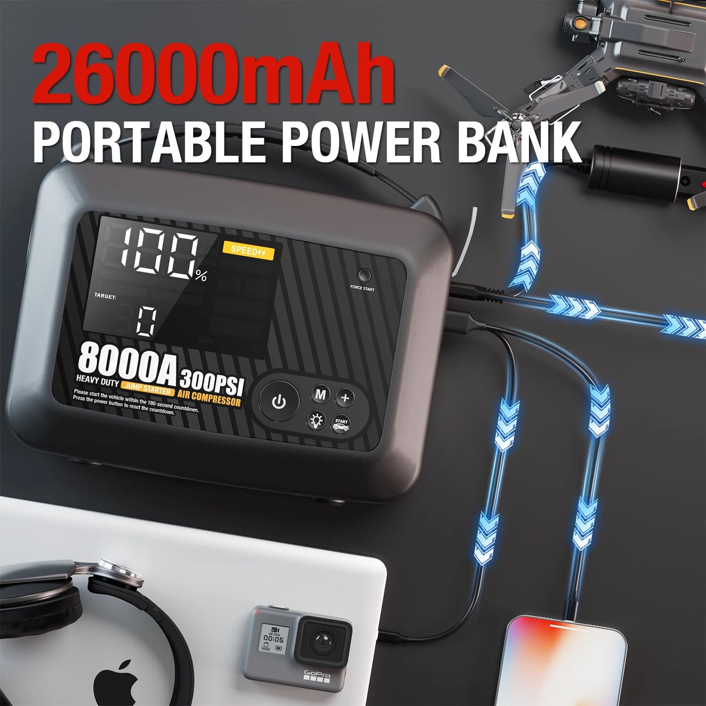 AdoreTrip 8000A Heavy Duty Jump Starter With Air Pump
