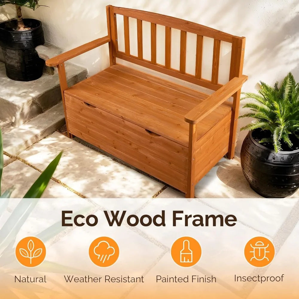 Large Outdoor Wood Storage Bench with Seating for Deck, Patio, and Garden