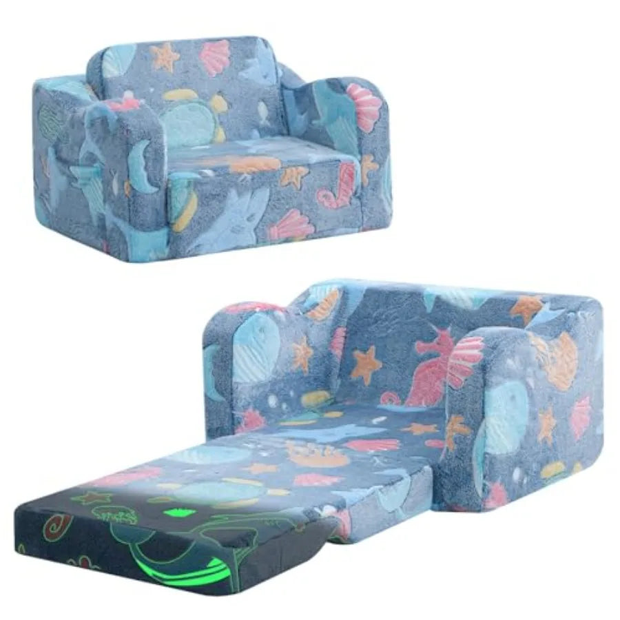 Toddler Couch Fold Out 2-in-1 Convertible Sofa Bed with Soft Corduroy Cover, High-Density Foam Toddler Chair for Ages 1 3, Fold