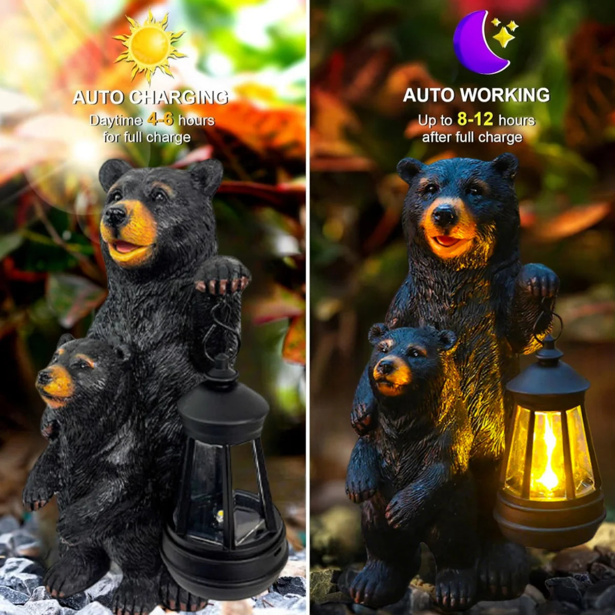 Solar Bear Mother And Cub Garden Statue Light Lantern