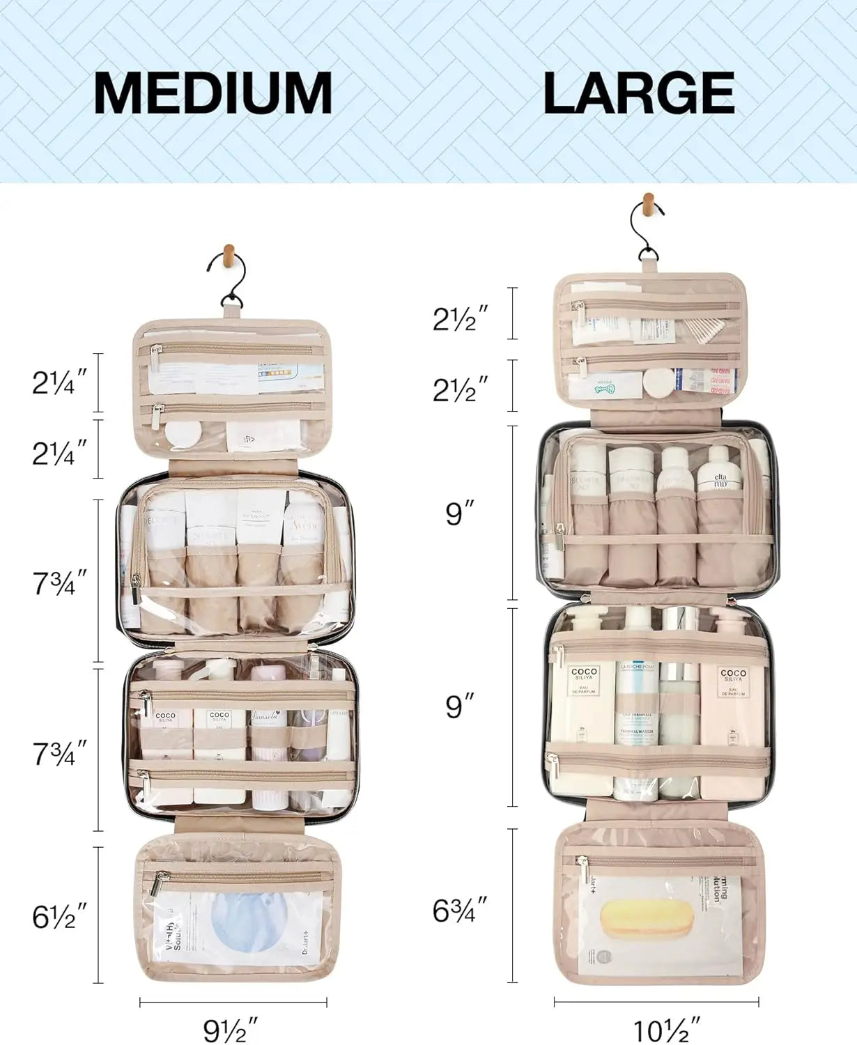 Toiletry Bag Hanging Travel Makeup Organizer with TSA Approved Transparent Cosmetic Bag Makeup Bag for Full Sized Toiletries, Me
