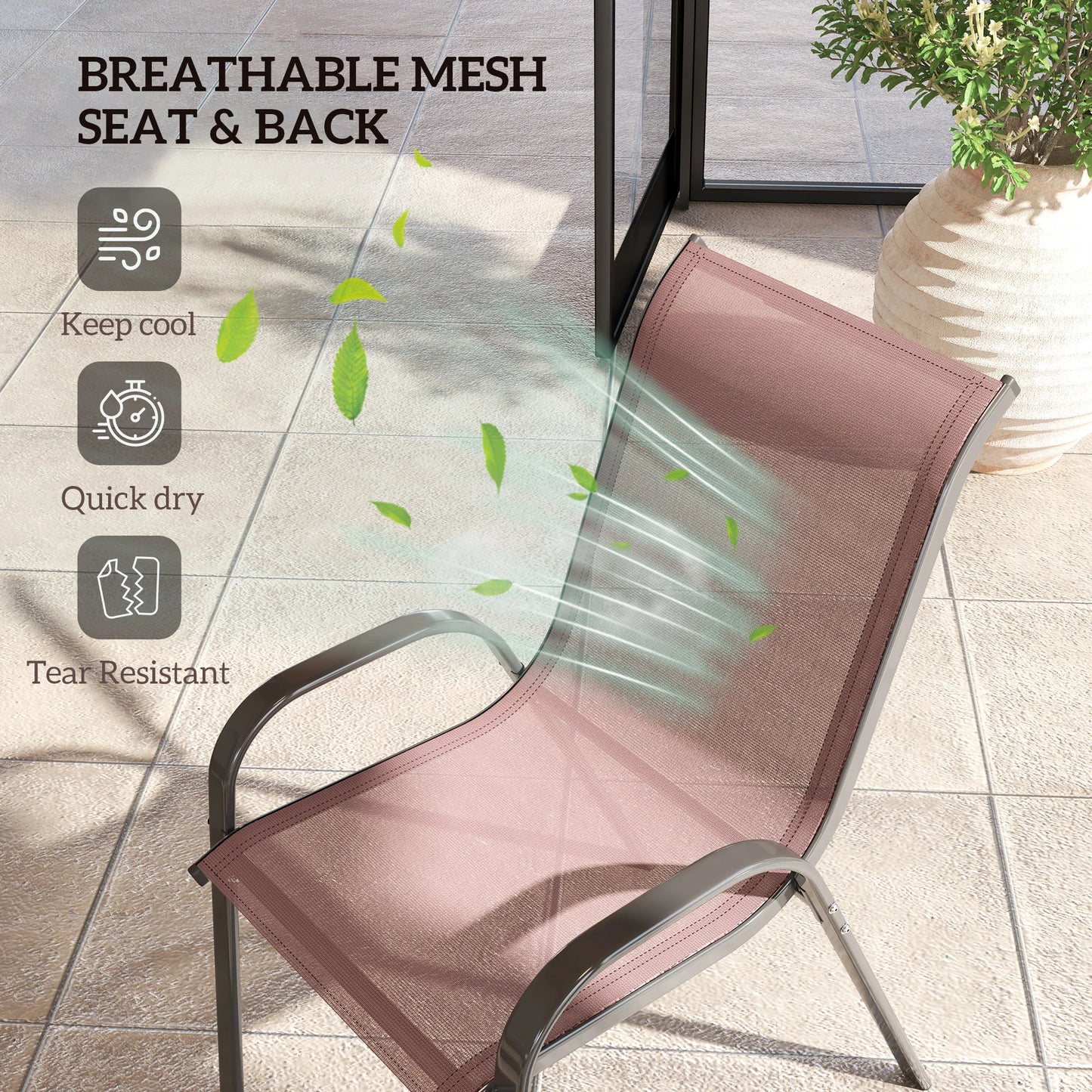 Set of 4 Patio Dining Chairs, Stackable Outdoor Chairs, Brown