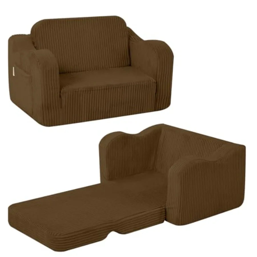 Toddler Couch Fold Out 2-in-1 Convertible Sofa Bed with Soft Corduroy Cover, High-Density Foam Toddler Chair for Ages 1 3, Fold