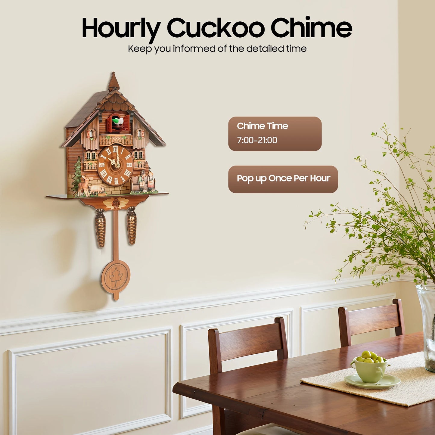 Vintage Cuckoo Wall Clock With Bird Chime Wooden Nordic Decor