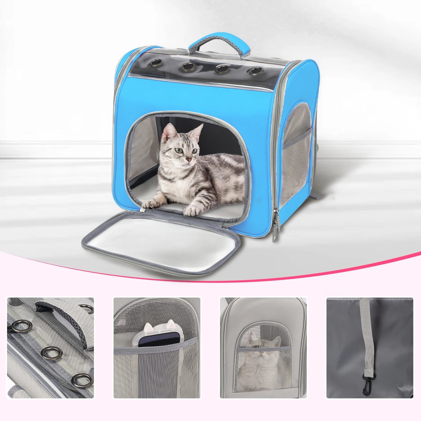 Foldable Breathable Cat Backpack With Front Opening And Mesh Window