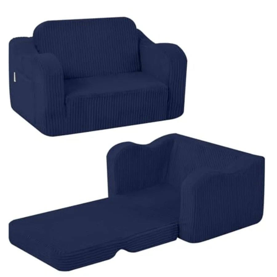 Toddler Couch Fold Out 2-in-1 Convertible Sofa Bed with Soft Corduroy Cover, High-Density Foam Toddler Chair for Ages 1 3, Fold
