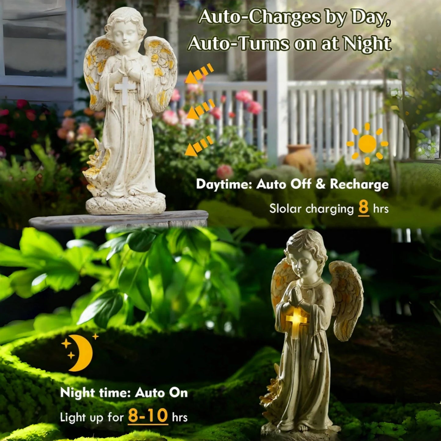 Solar Angel Statue Outdoor Garden Decor Resin Lighted Angel For Yard