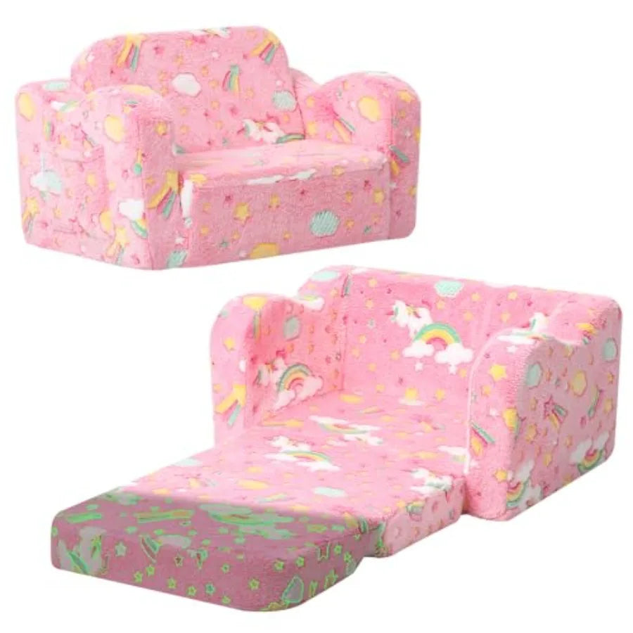 Toddler Couch Fold Out 2-in-1 Convertible Sofa Bed with Soft Corduroy Cover, High-Density Foam Toddler Chair for Ages 1 3, Fold