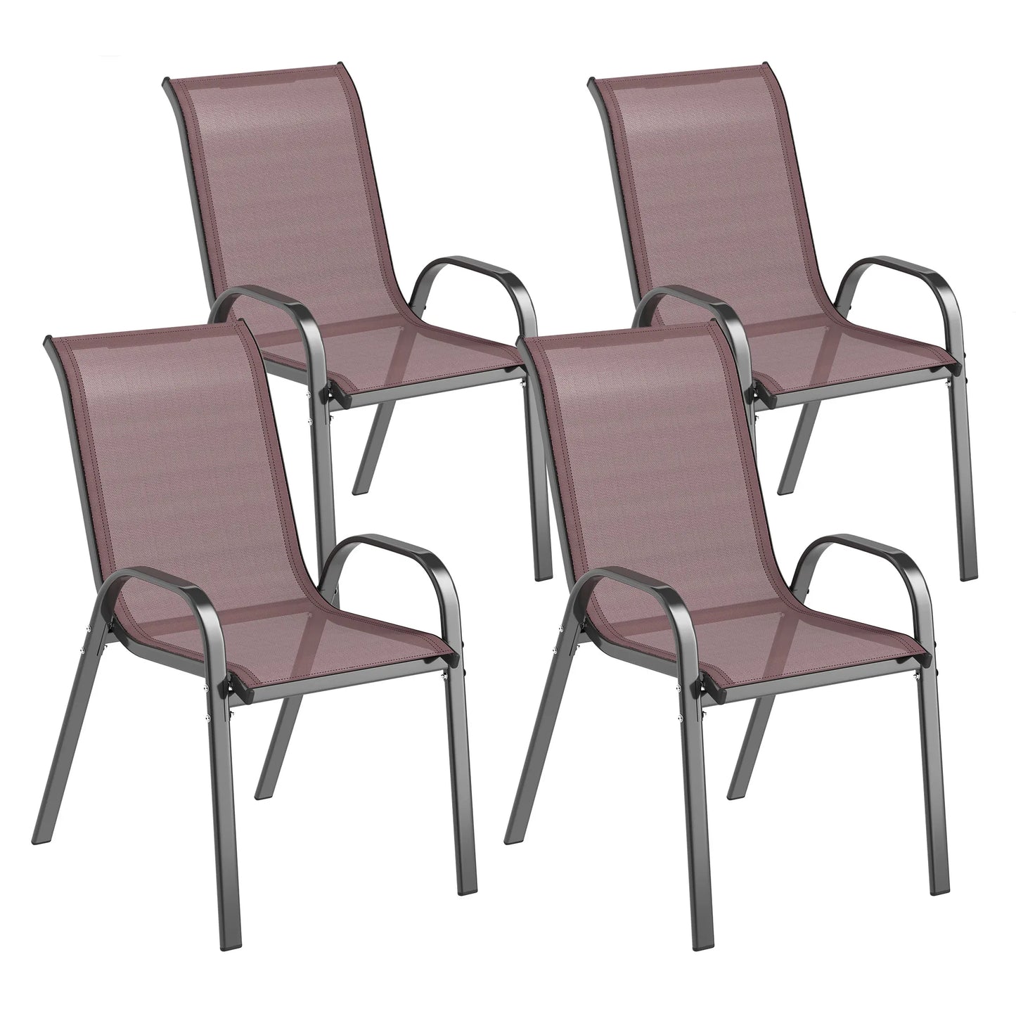Set of 4 Patio Dining Chairs, Stackable Outdoor Chairs, Brown