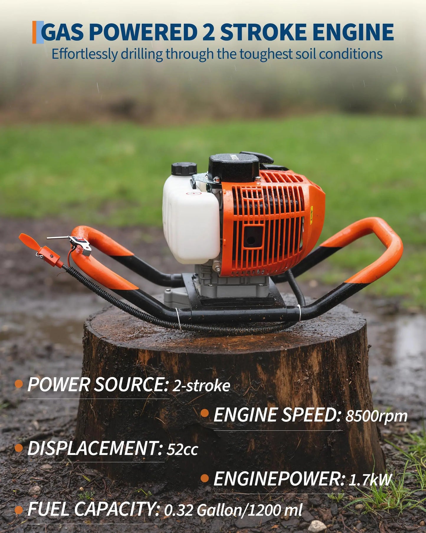 HiMISS Gas Powered Earth Auger Post Hole Digger With Bits